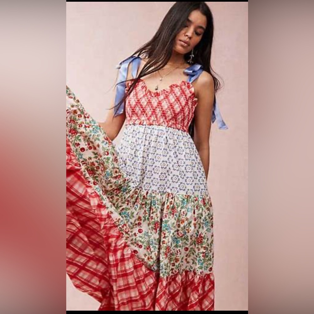 Free People Bluebell Maxi Dress tiered smock floral small - Picture 2 of 6